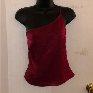 Hot red one shoulder satin tank top!